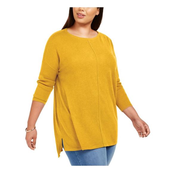 STYLE & COMPANY Womens Gold Seam-front Long Sleeve Tunic Sweater Plus 2X - Picture 1 of 1